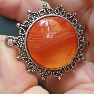 New Orange Stripes Agate Metal Binding Pendant.